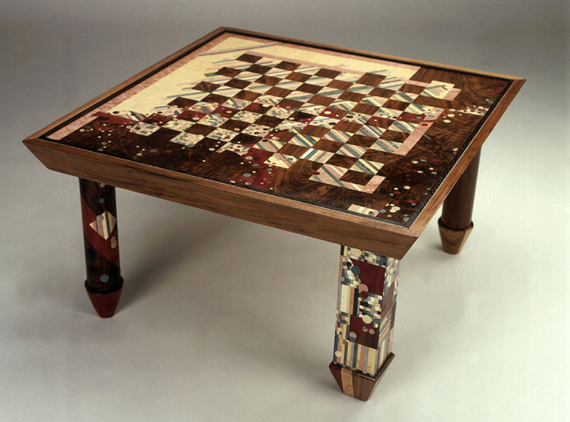 Table jeu de dames marquetée placage bois